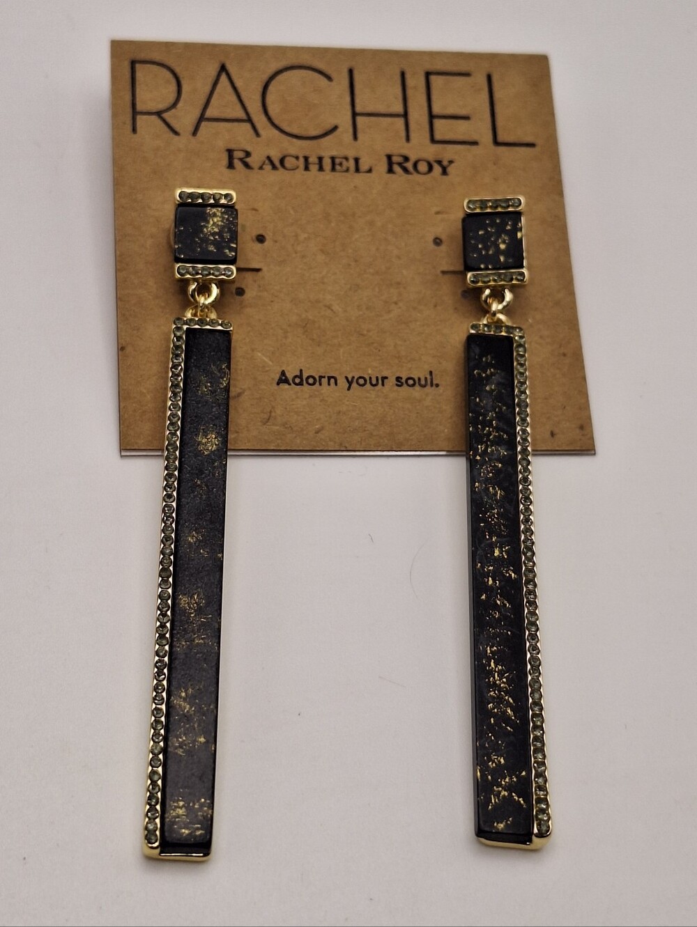 RACHEL Rachel Roy Black and Gold Linear Drop Earrings